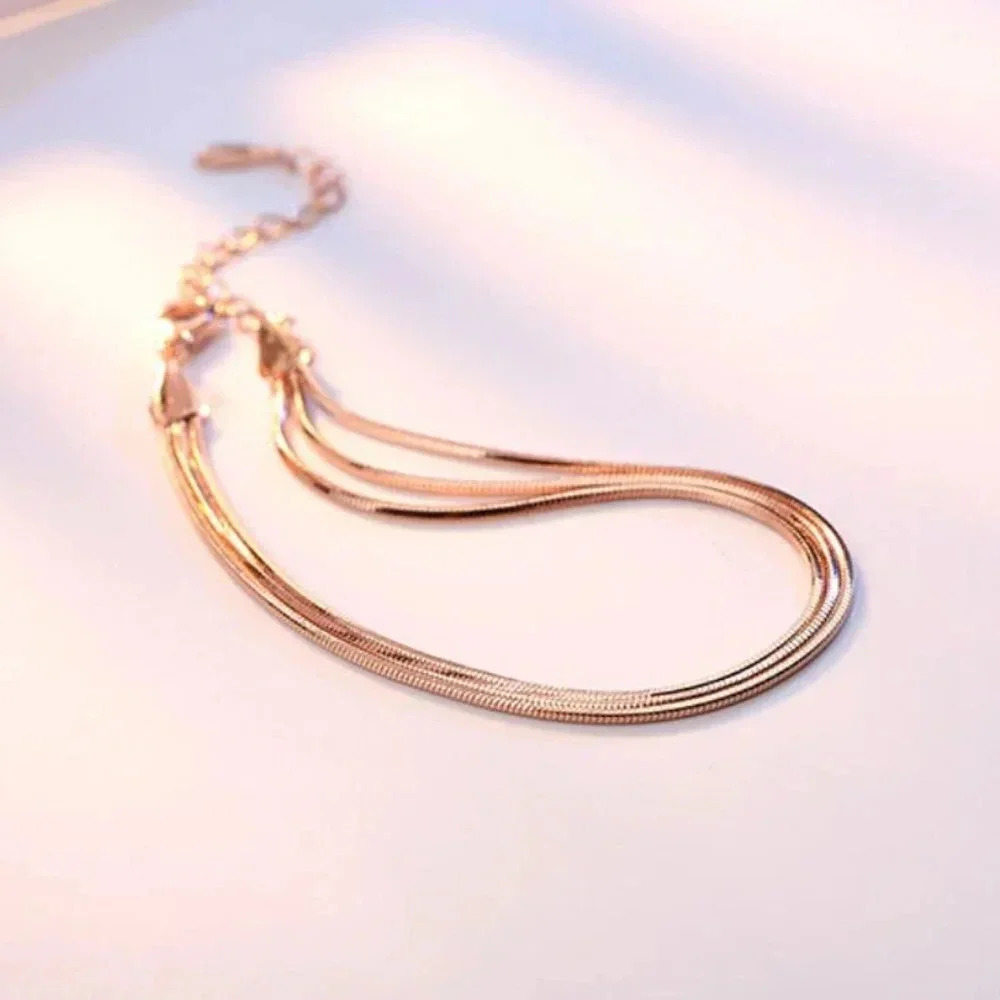 Silver Triple Snakechain Bracelet Rose Gold